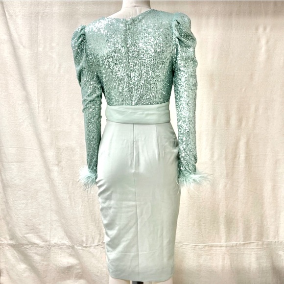 NEW SEASON Stunning Lavish Alice sequin feather embellished midi dress in sage - Picture 11 of 13